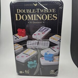 Cardinal Classics Double-Twelve Dominoes 91 Piece Set w/ Trains Tin NEW Sealed